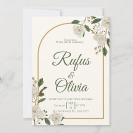 Convite de Casamento Floral Marfim Elegante | Verd