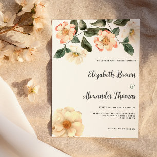 Convite de casamento floral marfim rosa coral verd