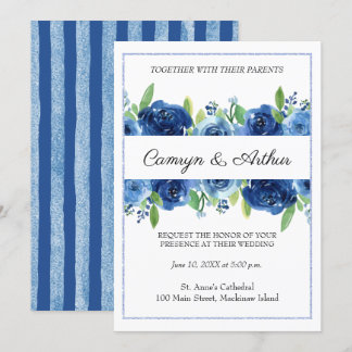 Convite De Casamento Floral marinho Azul