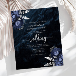 Convite de casamento Floral Marinho Azul Prata