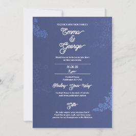 Convite de Casamento Floral Marinho Elegante