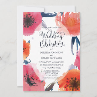 Convite de casamento Floral marinho Watercolor