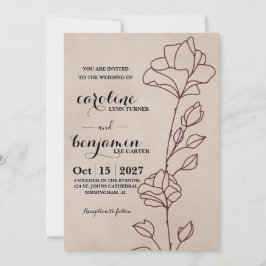 Convite de Casamento Floral Marrom Elegante