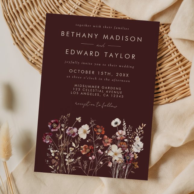 Convite de Casamento Floral Marrom Elegante Outono (Criador carregado)