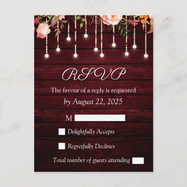 Convite de Casamento Floral Marrom Madeira Rústica (Frente)