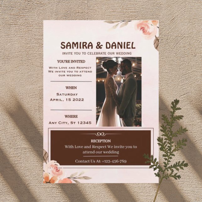 Convite de Casamento Floral Marrom Suave Rústico (Criador carregado)
