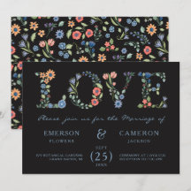 Convite de Casamento Floral Meia-Noite AMOR