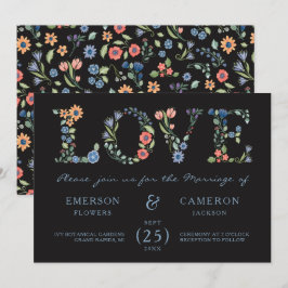 Convite de Casamento Floral Meia-Noite AMOR