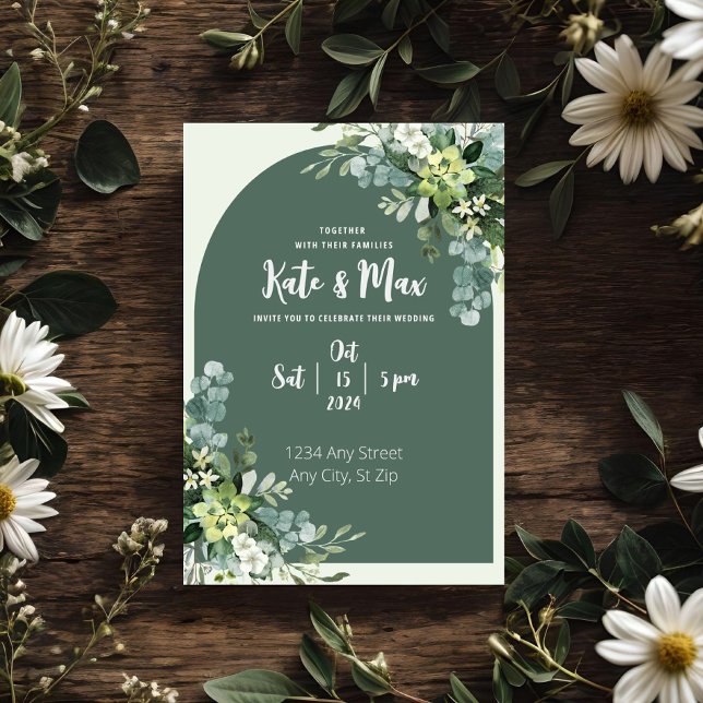 Convite de Casamento Floral Menta Clássico (Criador carregado)