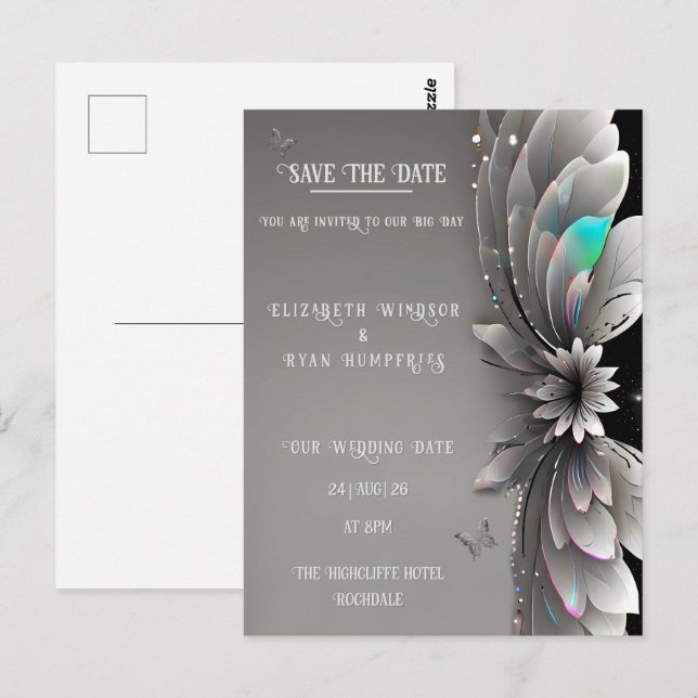 Convite de Casamento Floral Metálico Moderno (Frente/Verso)