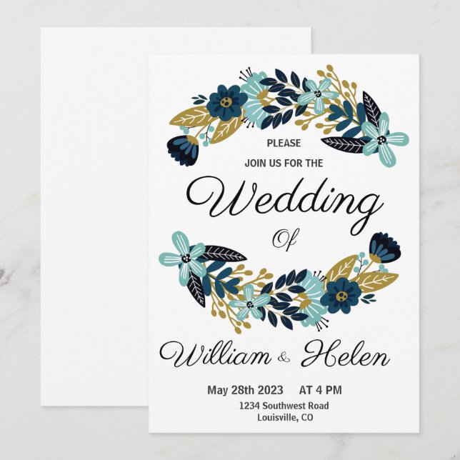 Convite de Casamento Floral Minimalista Boho Elega (Frente/Verso)