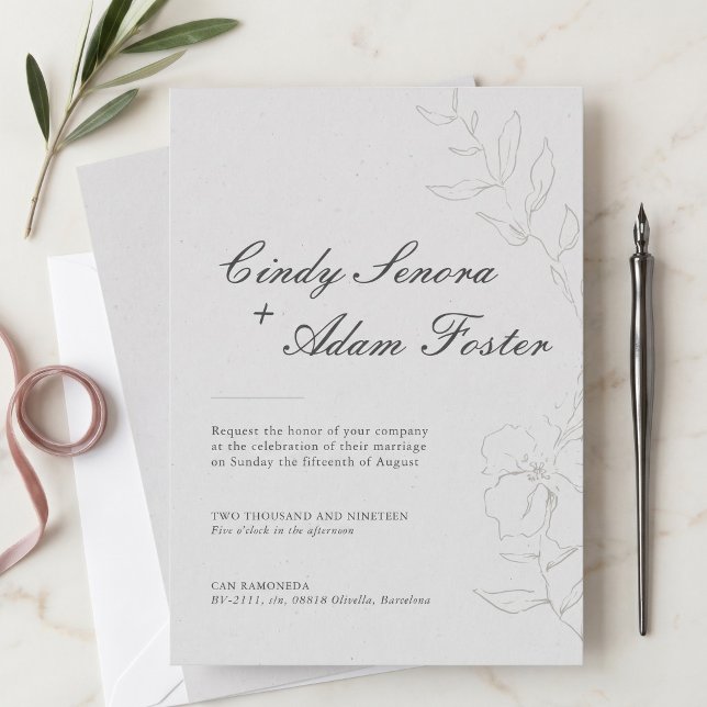 Convite de Casamento Floral Minimalista Elegante (Elegant Minimalist Floral Wedding Invitation)