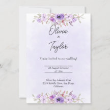 Convite de Casamento Floral Minimalista Roxo Atemp