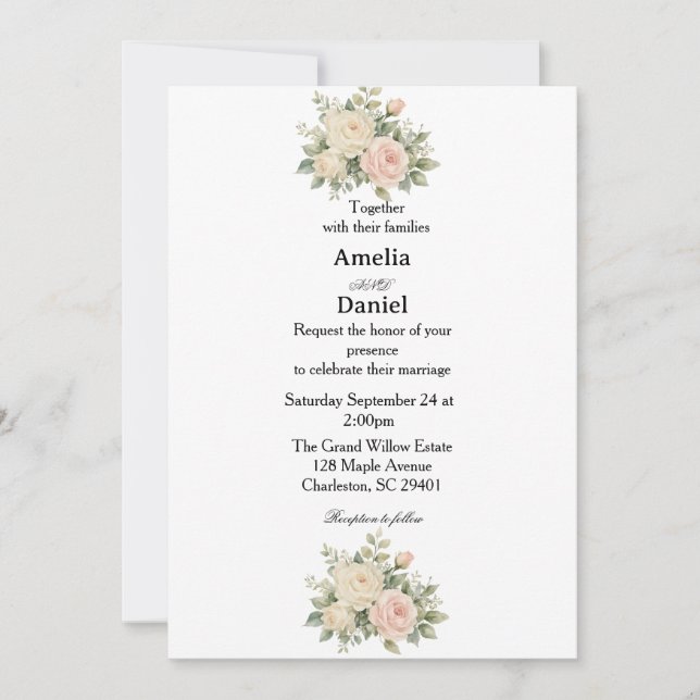 Convite de Casamento Floral Minimalista Simples (Frente)