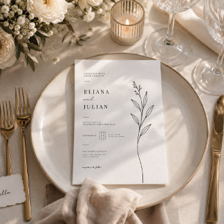 Convite de Casamento Floral Mínimo Limpo Moderno