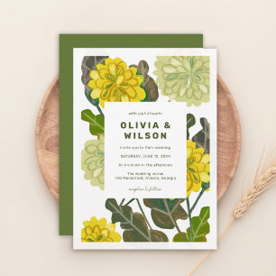Convite de casamento floral moderno amarelo & verd