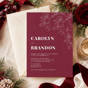 Convite de Casamento Floral Moderno de Cranberry