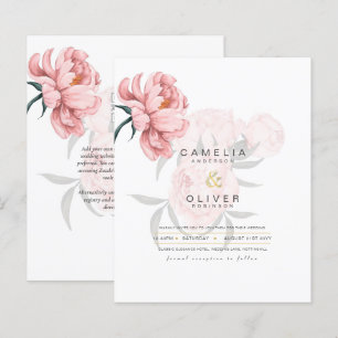Convite de casamento Floral Moderno de Peonias Ros