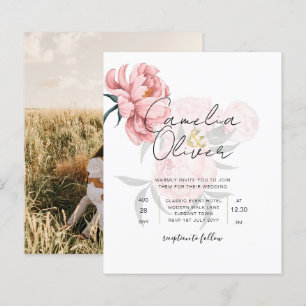 Convite de casamento Floral Moderno de Peonias Ros