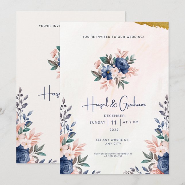 Convite de Casamento Floral Moderno Elegante e Eco (Frente/Verso)