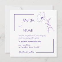 Convite de Casamento Floral Moderno em Linha Roxa