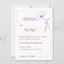 Convite de Casamento Floral Moderno em Linha Roxa