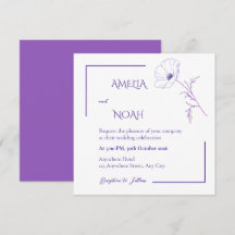 Convite de Casamento Floral Moderno em Roxo com Li