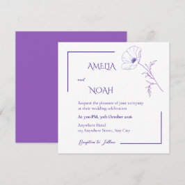 Convite de Casamento Floral Moderno em Roxo com Li