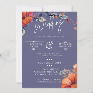 Convite de Casamento Floral Moderno Lavanda Laranj