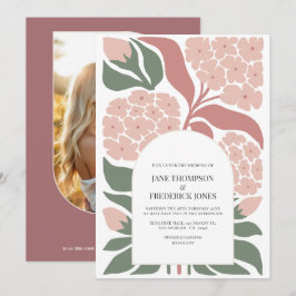 Convite de Casamento Floral Moderno Primavera Rosa