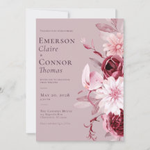 Convite de Casamento Floral Moderno Rosa-Bordô