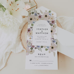Convite de Casamento Floral Moderno Tudo em Um