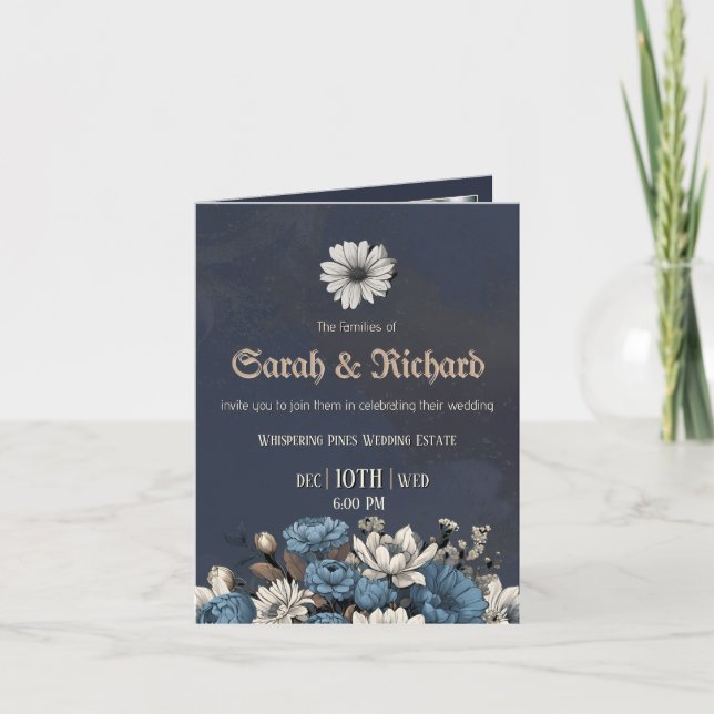 Convite de Casamento Floral Moody Blue Personaliza (Frente)