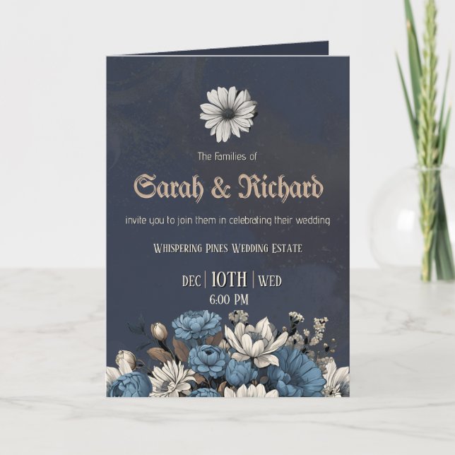 Convite de Casamento Floral Moody Blue Personaliza (Frente)