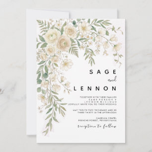 Convite de Casamento Floral Neutro Elegante