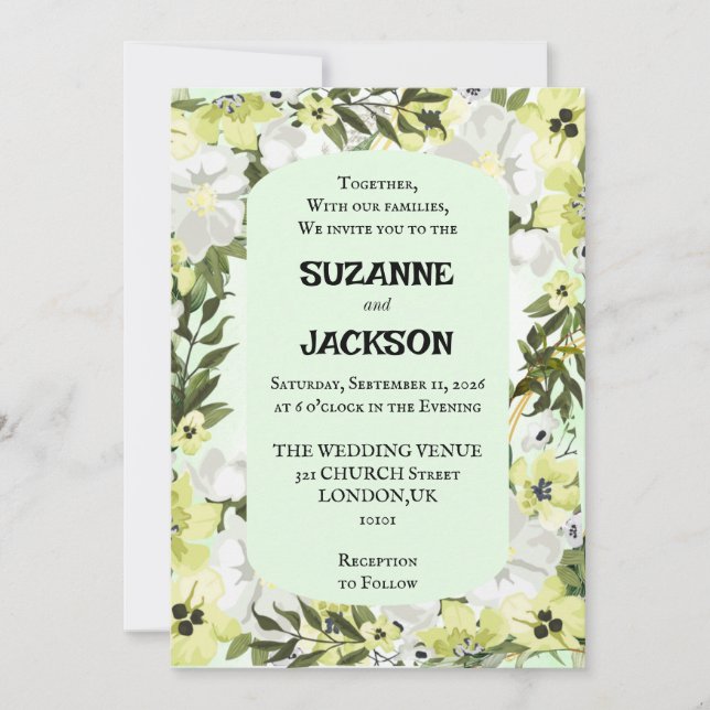 Convite De Casamento Floral Neutro Russo (Frente)