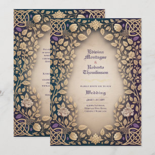 Convite de Casamento Floral Nó Celta Medieval Hera
