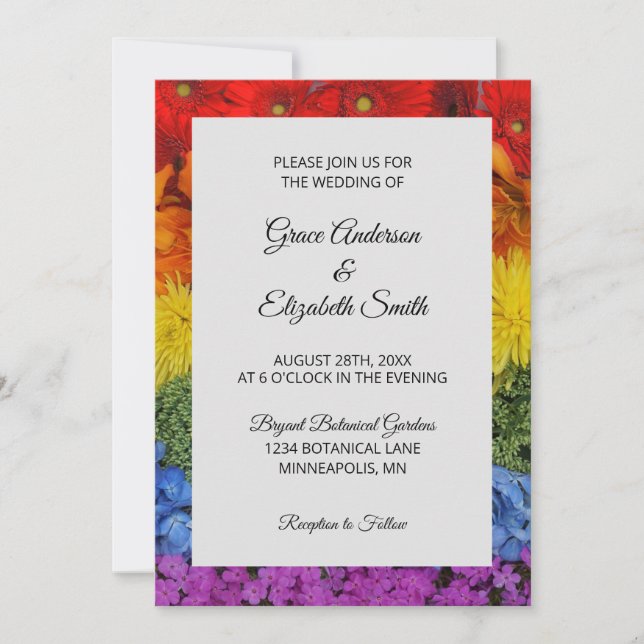 Convite de Casamento Floral Orgulho Love Is Love (Frente)
