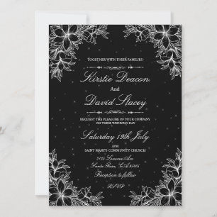 Convite de Casamento Floral Ornamentado Branco