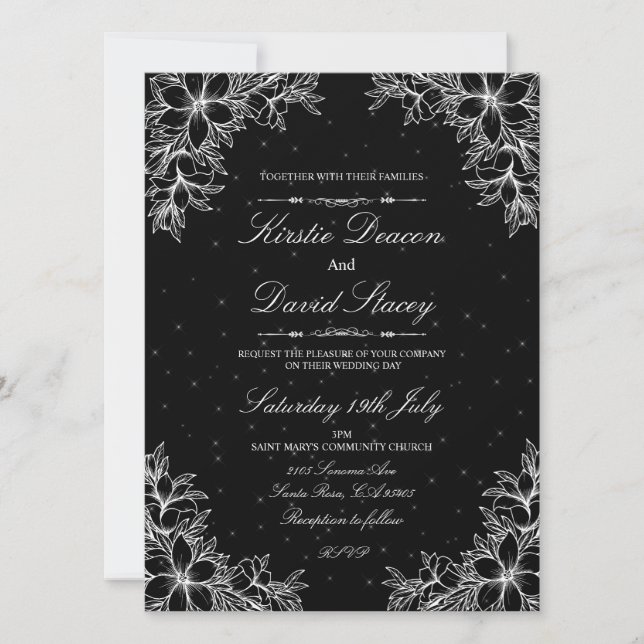 Convite de Casamento Floral Ornamentado Branco   (Frente)