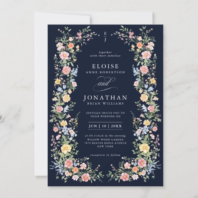 Convite de Casamento Floral Ornate de Código QR de (Frente)