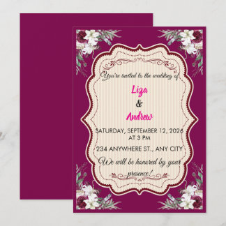 Convite de Casamento Floral Ornate Frame
