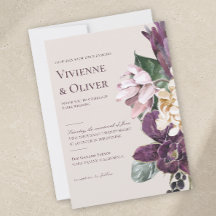 Convite de Casamento Floral Orquídea Ameixa Mal-hu