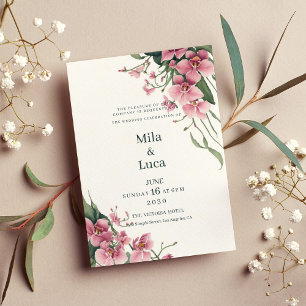 Convite de casamento floral orquídea rosa aguarela