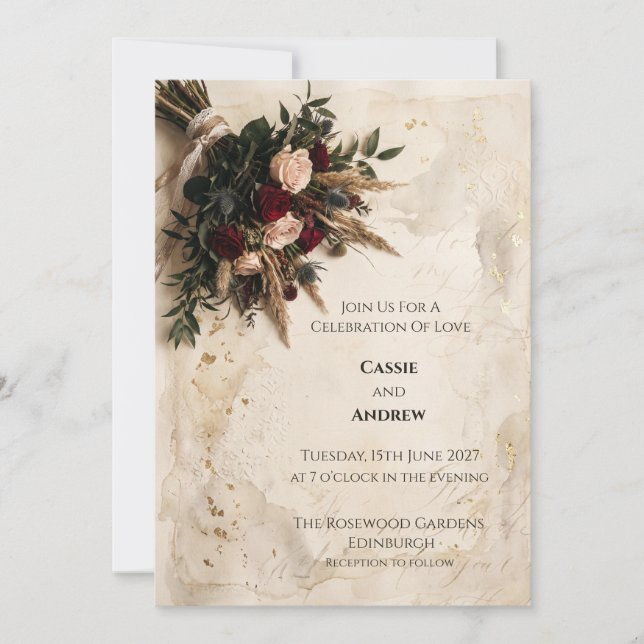 Convite de Casamento Floral Outonal Temperamental (Frente)