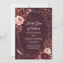 Convite de Casamento Floral Outono em Dourado Borg