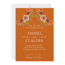 Convite de Casamento Floral Outono Laranja Queimad