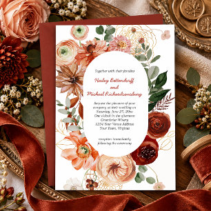 Convite de Casamento Floral Outono Marsala Borgonh