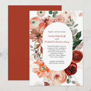 Convite de Casamento Floral Outono Marsala Borgonh