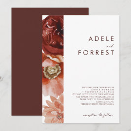 Convite de Casamento Floral Outono Marsala | Branc
